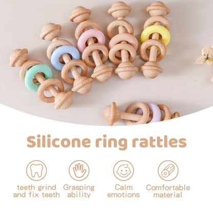 Hochet Sensoriel Premier Âge en Bois et Silicone – Une Douce Symphonie pour les Sens de Bébé